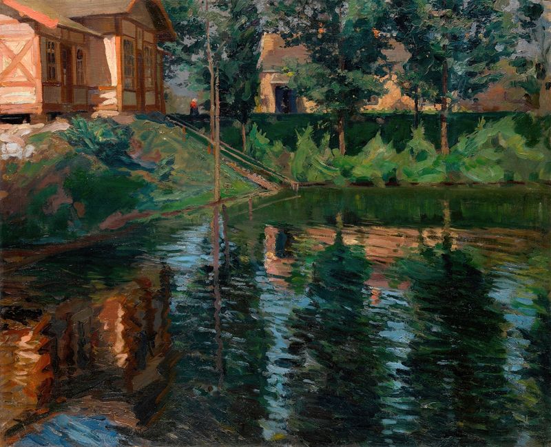 Pond by the Manor House, oil painting by Sergei Arsenevich Vinogradov