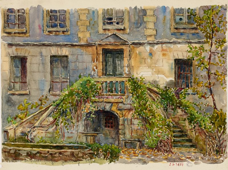 Landscape of a château surrounded by greenery, oil painting by Georges-Henri Manesse
