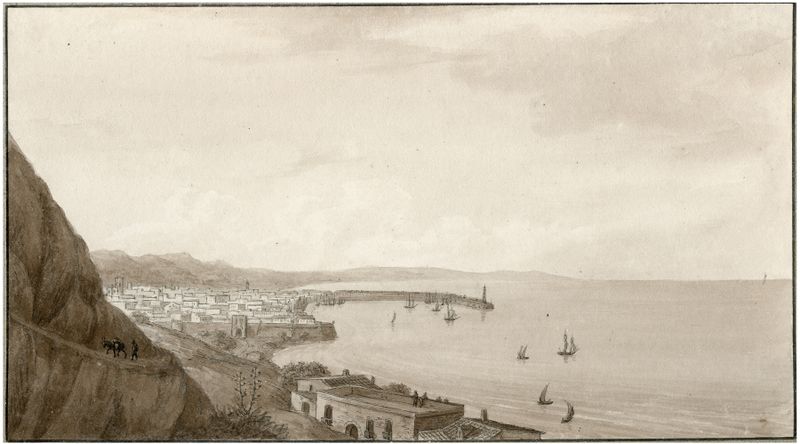 Escena marina con barcos en el puerto, óleo de Otto Howen