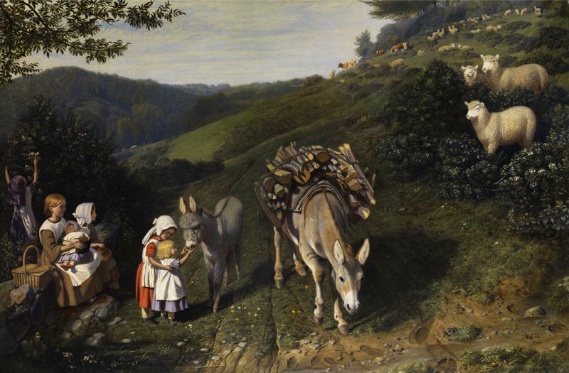 Familia en el campo idílico, óleo sobre lienzo de Friedrich Wilhelm Keyl