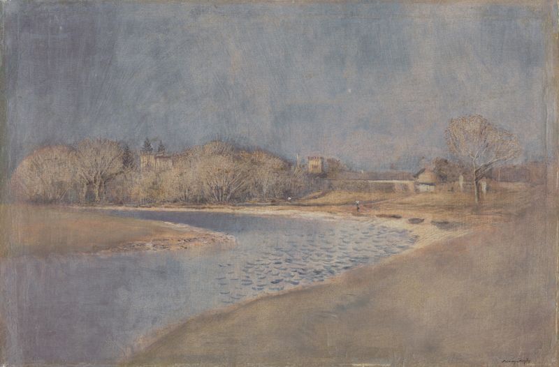 Pintura a óleo de Ladislav Mednyánszky representando nuvens tempestuosas e copas de árvores