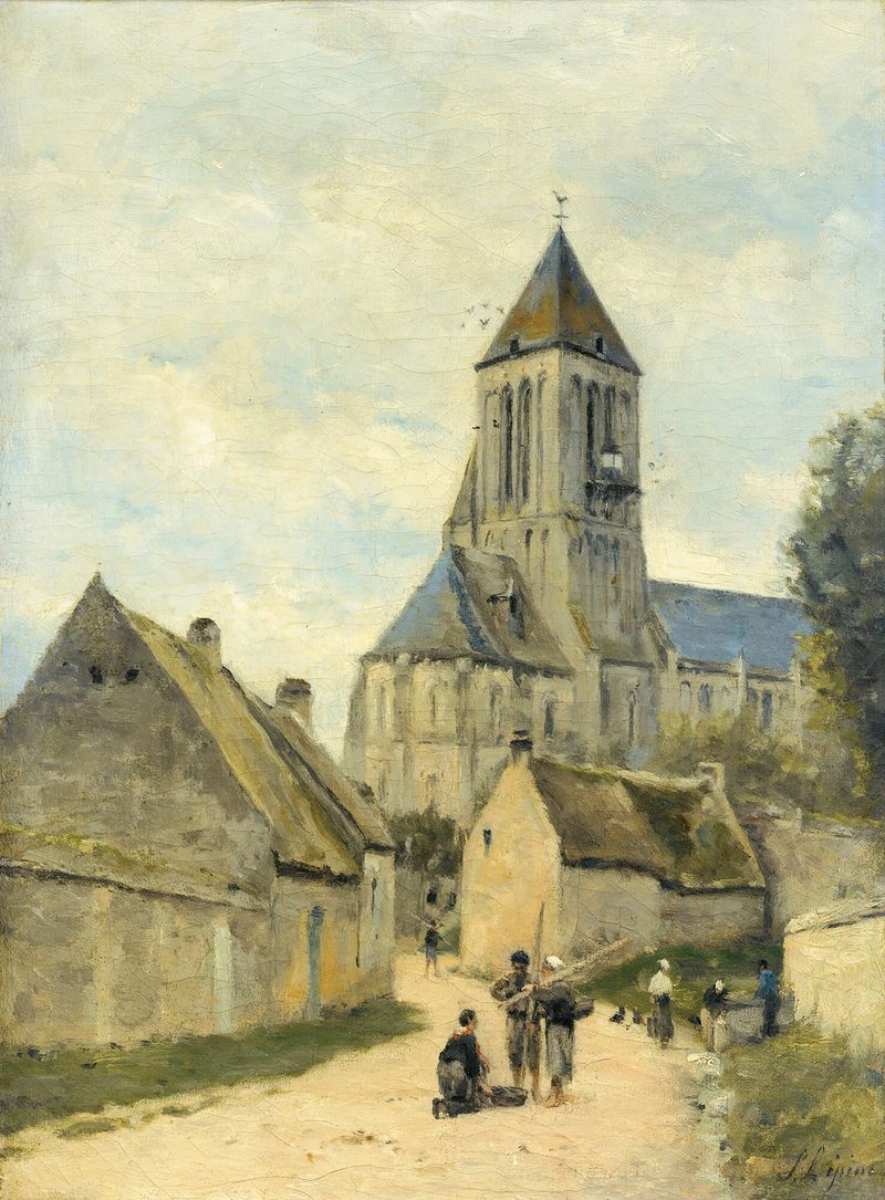 Igreja de Ouistreham na Normandia, óleo sobre tela de Stanislas Lépine