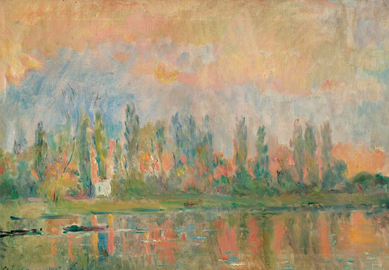 Vue De La Seine de Albert Lebourg, pintura al óleo que representa un río y cielo tranquilos.