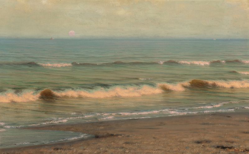 Twilight Surf by Thomas Alexander Harrison, impressionism, marine scene with waves and sunset
