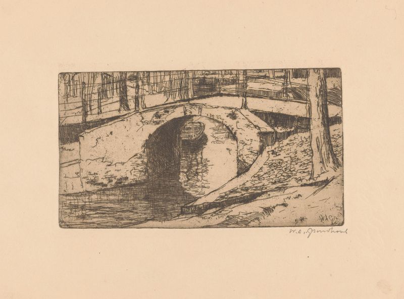 Paisaje con un puente sobre el agua, pintura al óleo de Willem Adrianus Grondhout