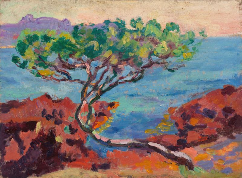 Cena marinha que retrata um pôr do sol sobre a água por Armand Guillaumin, pintura a óleo