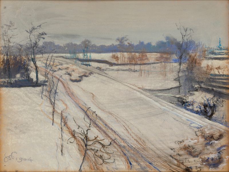 Watercolour by Stanisław Wyspiański depicting Kopiec Kościuszki on a grey day