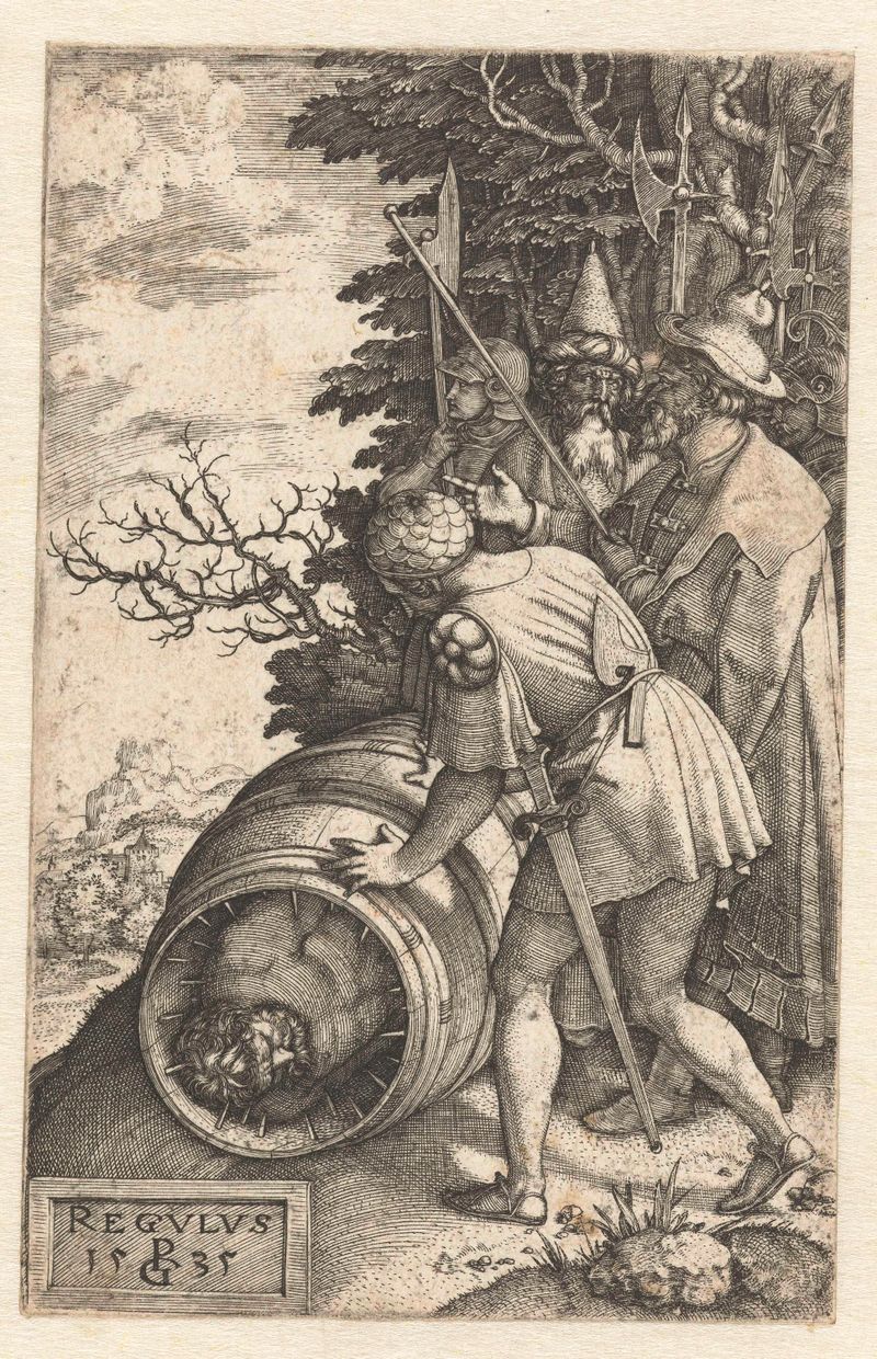 Grabado de Georg Pencz que representa a Atilius Regulus en quietud.