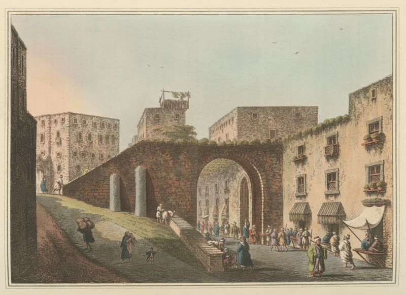 Parte de Jerusalén de Luigi Mayer, representando arquitectura antigua en un medio desconocido.
