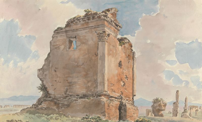 Landscape with a sepulchre under a blue sky, oil painting by Carlo Labruzzi