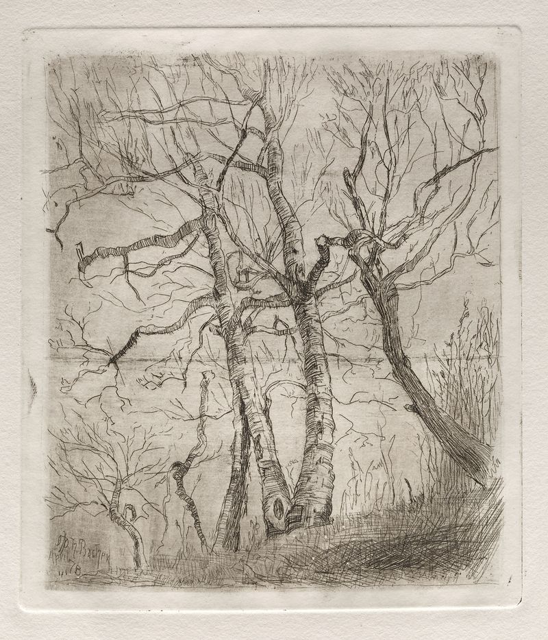 Paisaje de árboles con luz filtrada, pintura al óleo de Otto Henry Bacher