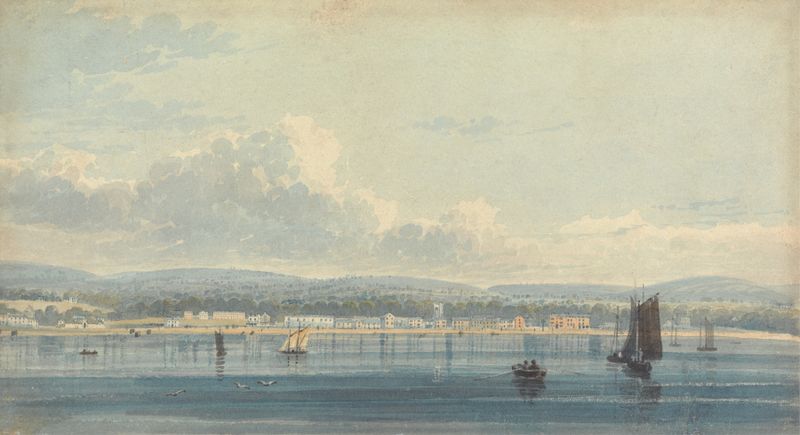 Paisaje marino óleo de Henry Haseler que representa Sidmouth desde el mar