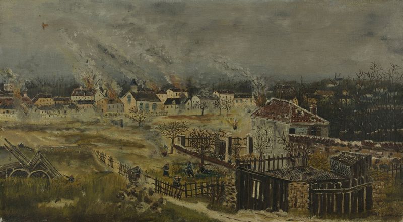 Escena histórica de soldados en caos, pintura al óleo de Henri Émilien Rousseau