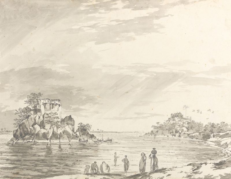 Ink on paper by William Hodges depicting a landscape in India