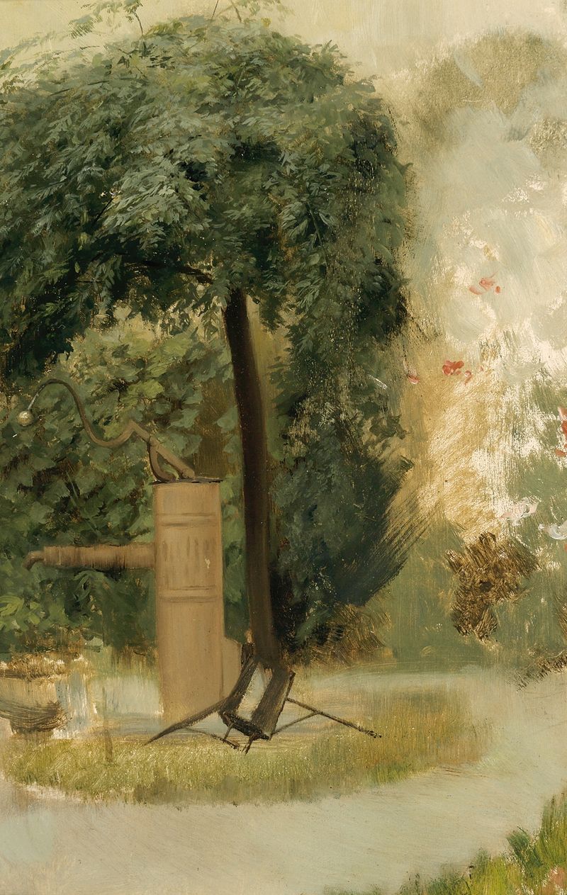 Paisagem de Marie Egner, pintura a óleo que retrata colinas e céu.