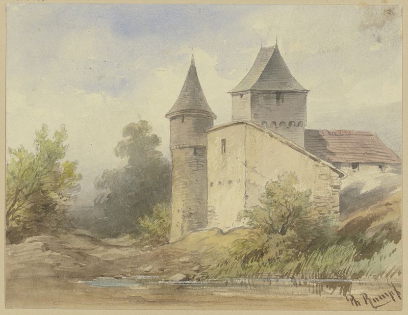 Architecture featuring a round tower and trees, by Philipp Rumpf