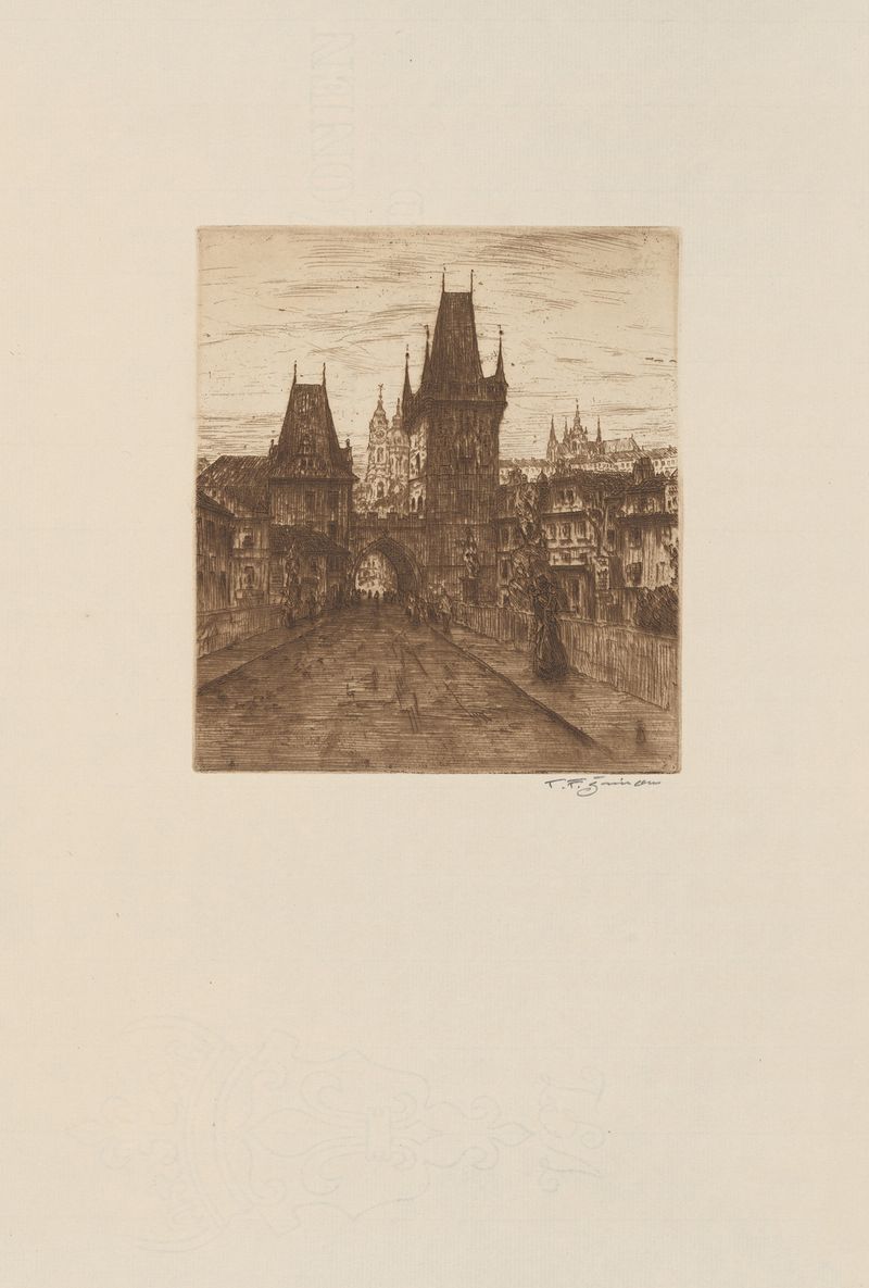 As Torres da Ponte Malá Strana, pintura a óleo de Tavík František Šimon