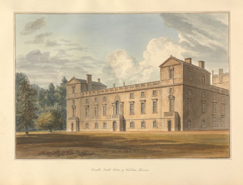 South East View of Wilton House, acuarela sobre papel de John Buckler