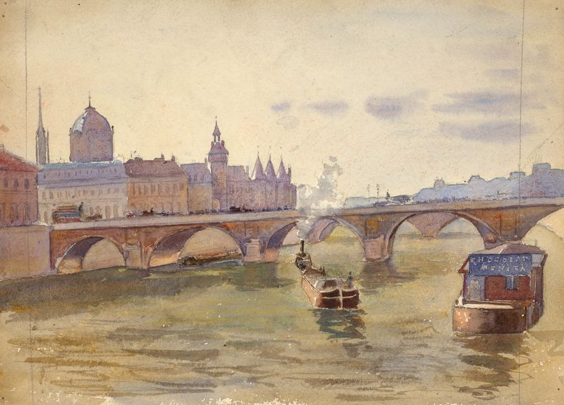 La Seine avec la Conciergerie by Guy De La Rochefoucauld, impressionism, depicting the river and architecture.