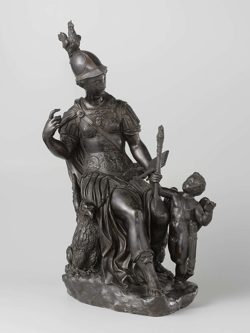 Escultura em bronze de Minerva e Cupido por Gerolamo Campagna