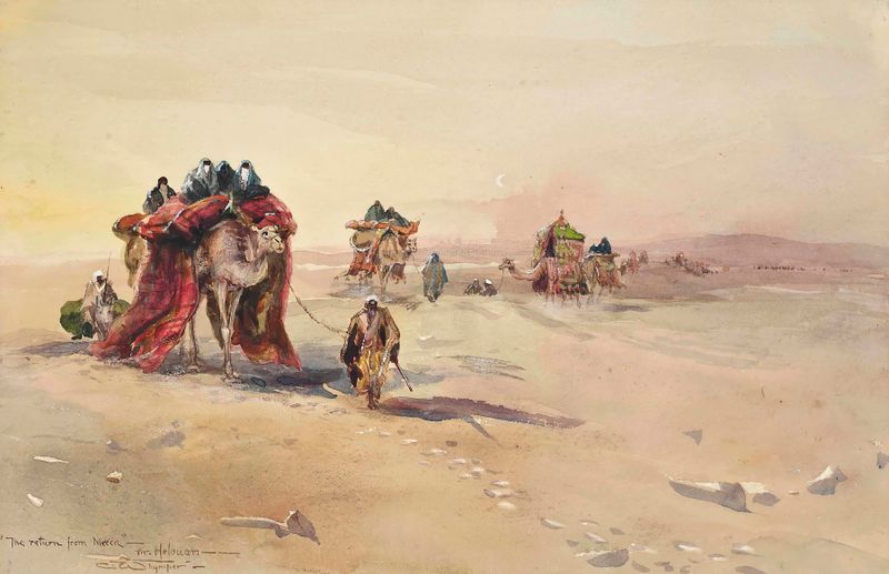 Paisaje con un viajero mirando hacia el horizonte, pintura al óleo de Charles Whymper