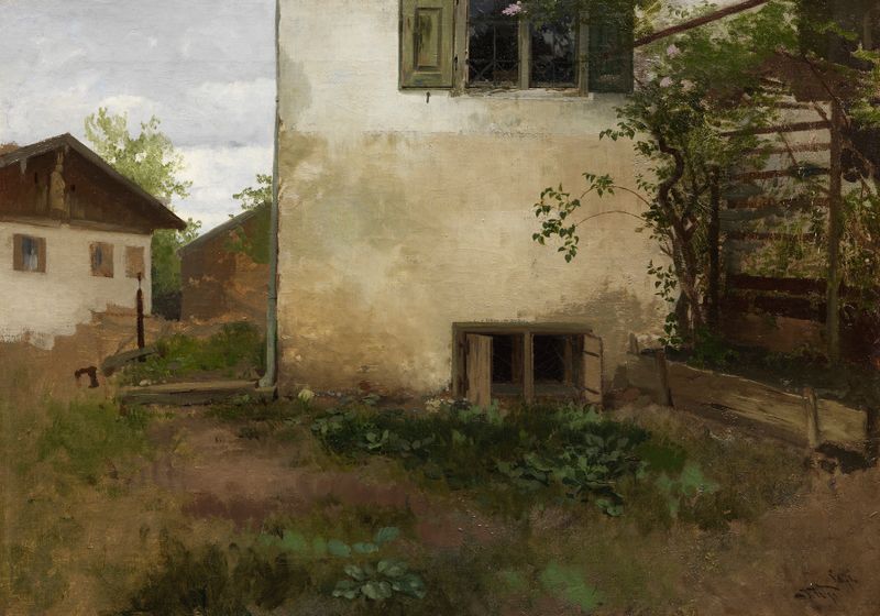 Cena interna representando Leibls Wohnhaus de Joseph Wopfner, pintura a óleo