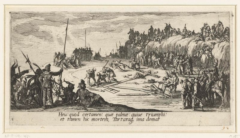 Kruisoprichting etching by Jacques Callot depicting the crucifixion with dramatic light and shadow.