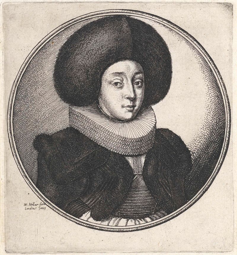 Retrato de una mujer con un gran sombrero de piel, grabado de Wenceslaus Hollar