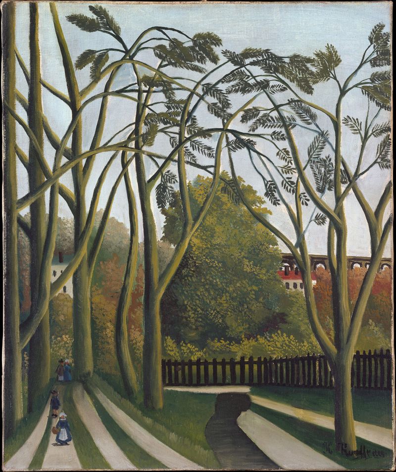 Landscape with lush foliage and a river, oil painting by Henri Rousseau