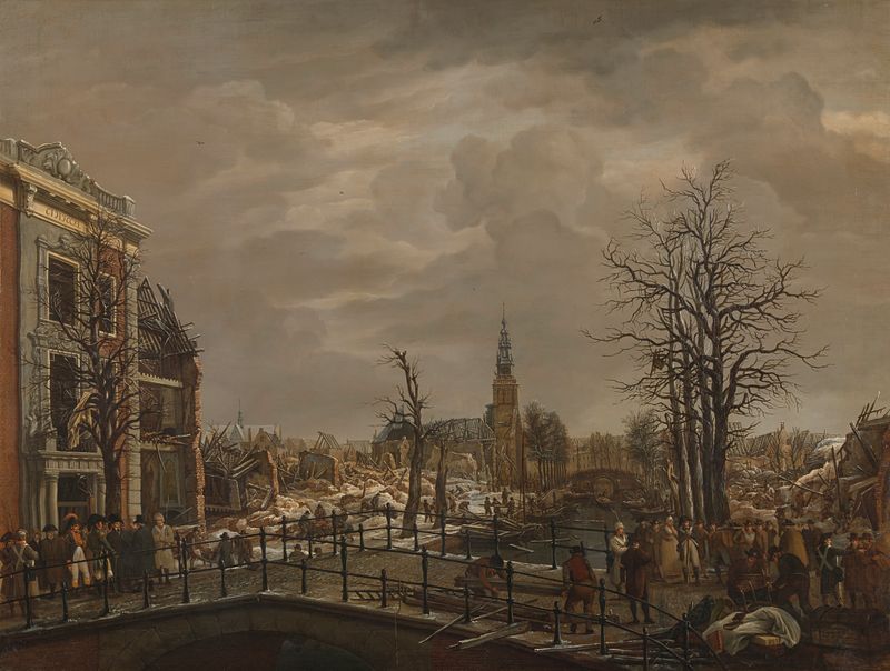 Escena histórica de The Rapenburg en Leiden, pintura al óleo de Carel Lodewijk Hansen