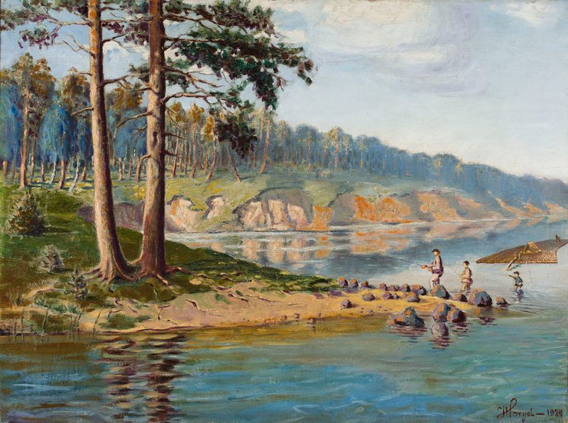 Landscape from the bank of the Neman, oil on canvas by Józef Horyd