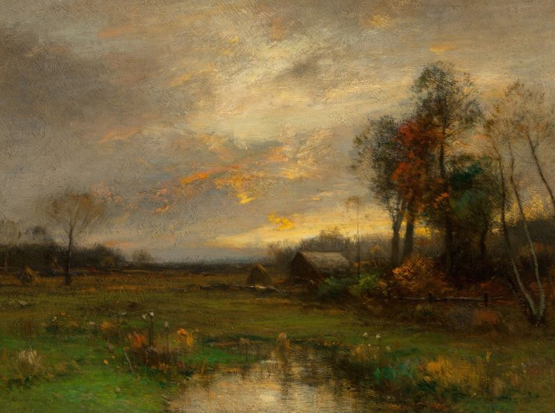Fading Sunset de John Francis Murphy, pintura al óleo que representa un paisaje sereno al atardecer.