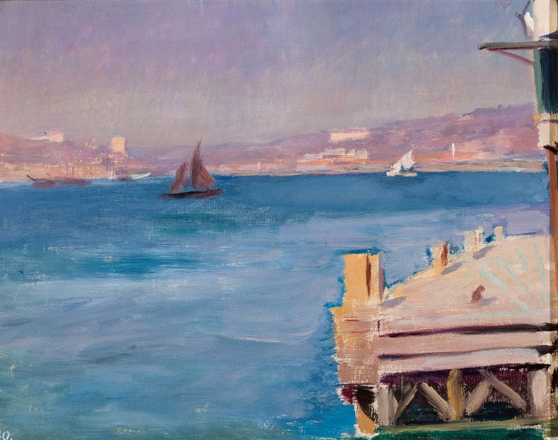 Paisagem do Bósforo por Jan Ciągliński, óleo sobre tela