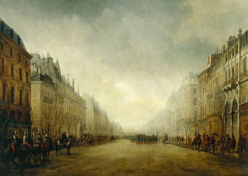 Escena de género que muestra una multitud en los bulevares de Gustave Edward Barry, 1852