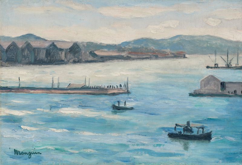 Marine landscape of Toulon harbor by Henri Manguin, oil on canvas