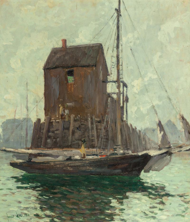 Low Tide by Jonas Lie, impressionist oil painting depicting a shoreline at low tide.