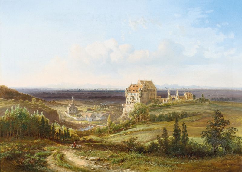 Landscape featuring Schloß Haunsheim by Pieter Franciscus Peters, unknown medium