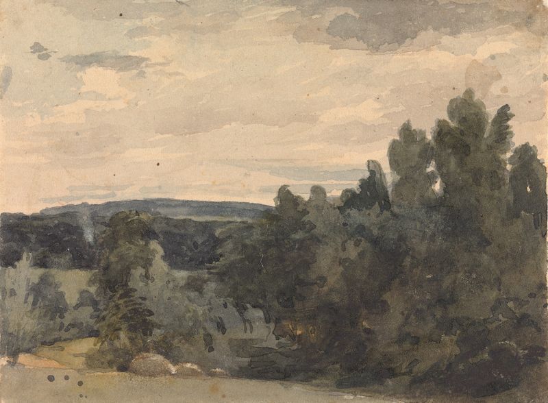 Ridge Road de Thomas Sully, pintura al óleo que muestra un paisaje al atardecer con un camino serpenteante y colinas dista...