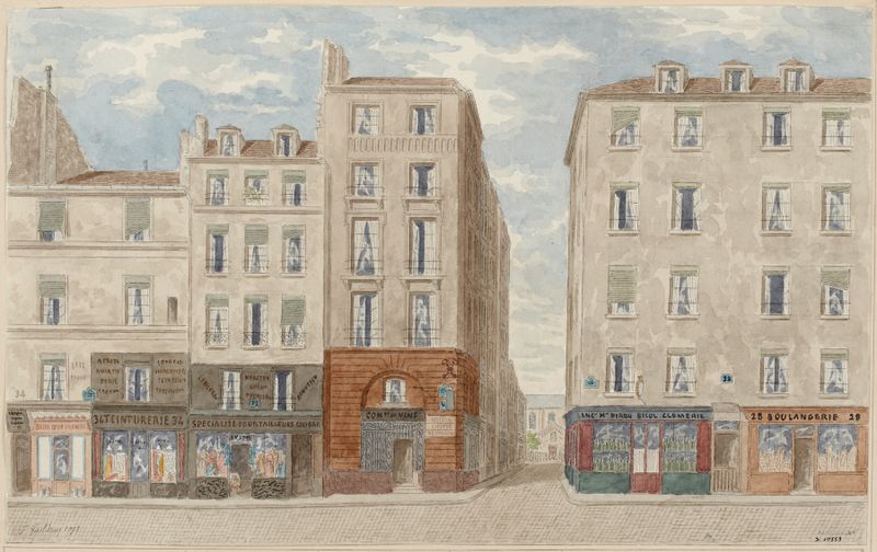 Pintura a óleo de paisagem urbana de Jules Gaildrau retratando um canto de rua desbotado.