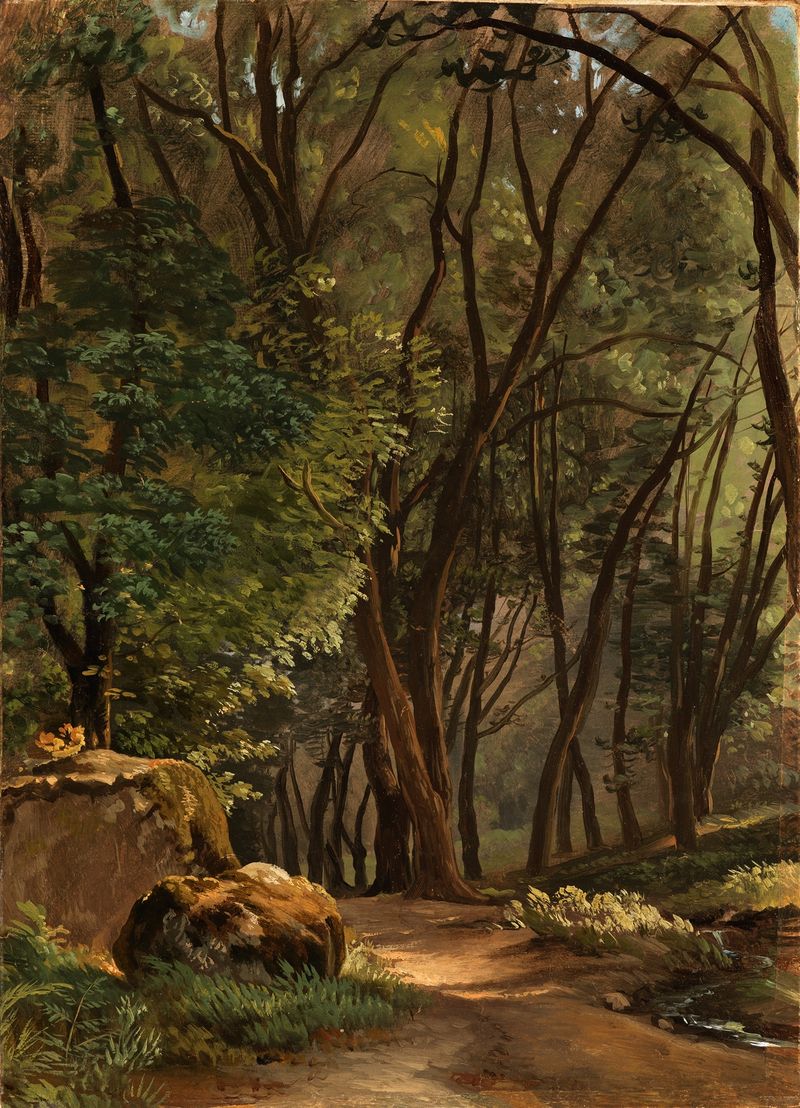 Landscape scene with figures in a park, oil painting by Simon Denis