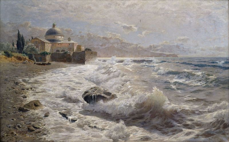 Paisaje con un monasterio sereno, pintura al óleo de Franz Xaver Hoch