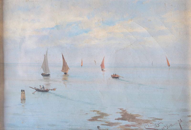 Chioggia by Pietro Barucci, impressionism, depicting a vibrant shoreline and water.