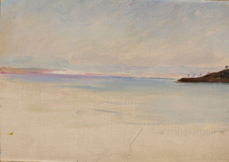 Cena marinha que retrata um pôr do sol sobre o mar por Jan Ciągliński, pintura a óleo
