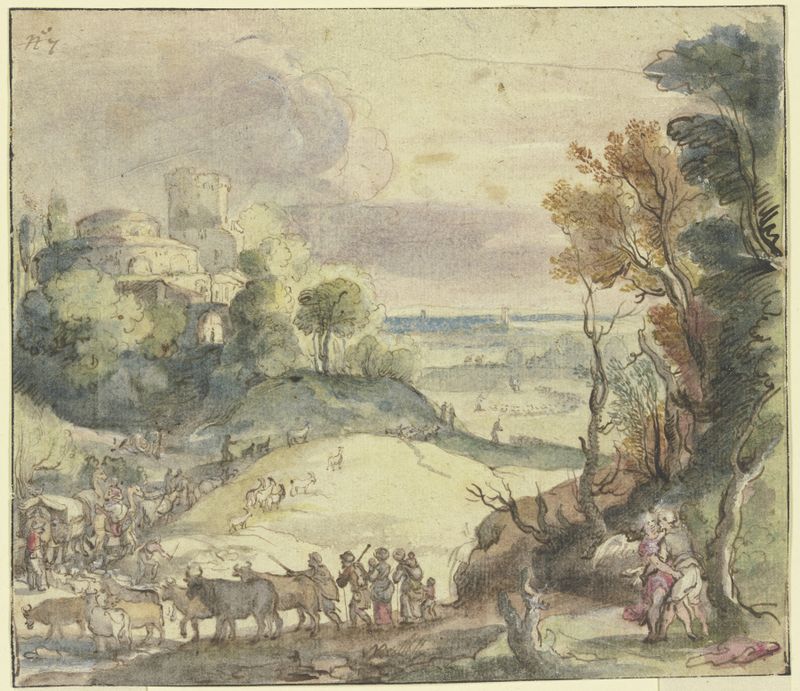 Jacob wrestling with the angel, oil on canvas by Paul Bril