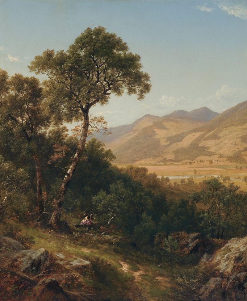 Paisagem com um campo e árvores, pintura a óleo de David Johnson