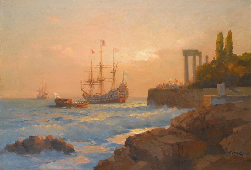 Triumphant Ship Approaching The Harbour by Alexei Vasilievich Hanzen, medium unknown