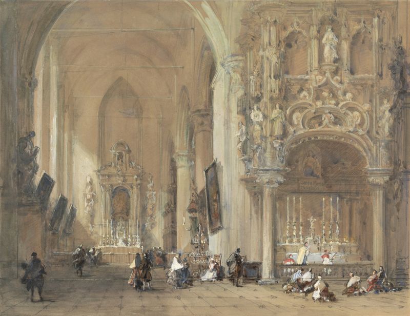La Iglesia en Dixmude, arquitectura en ruinas de David Roberts, 1863