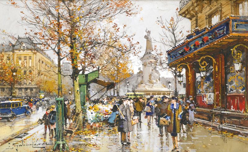 Landscape of Place De La Republique, oil on canvas by Eugène Galien-Laloue