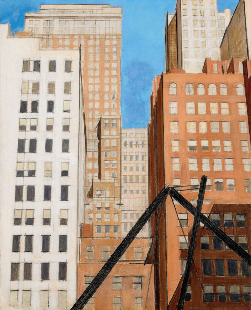 Vue de New York by Bernard Boutet de Monvel, oil on canvas depicting a city skyline.