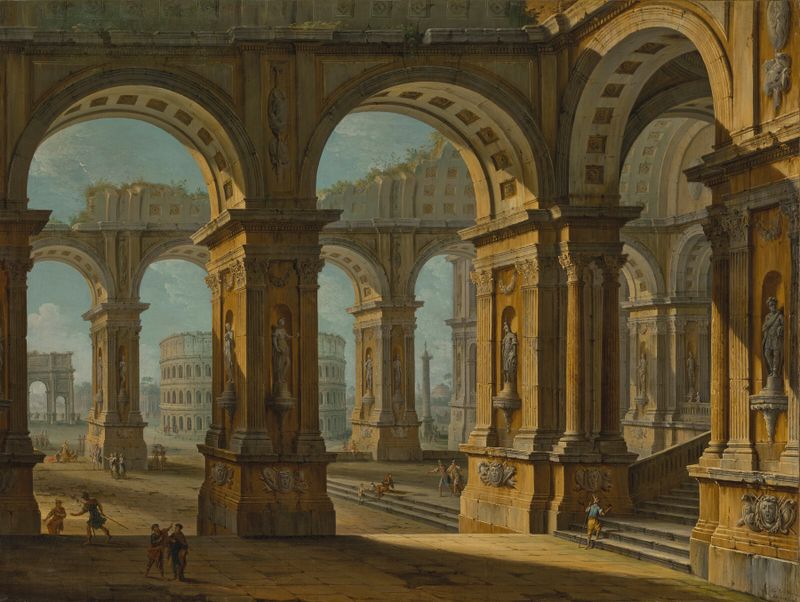 A capriccio of Rome with the Colosseum and Arch of Titus, oil on canvas by Antonio Joli